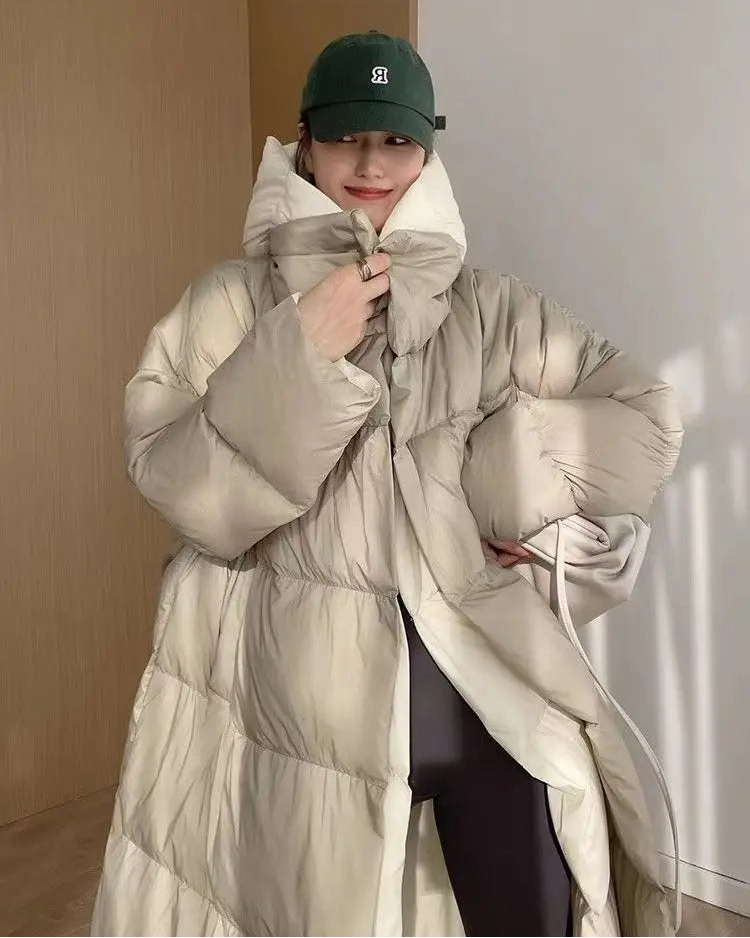 Layered-Look Hooded Cotton-Padded Coat