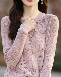 Hollow Knit Cotton Relaxed Pullover Top