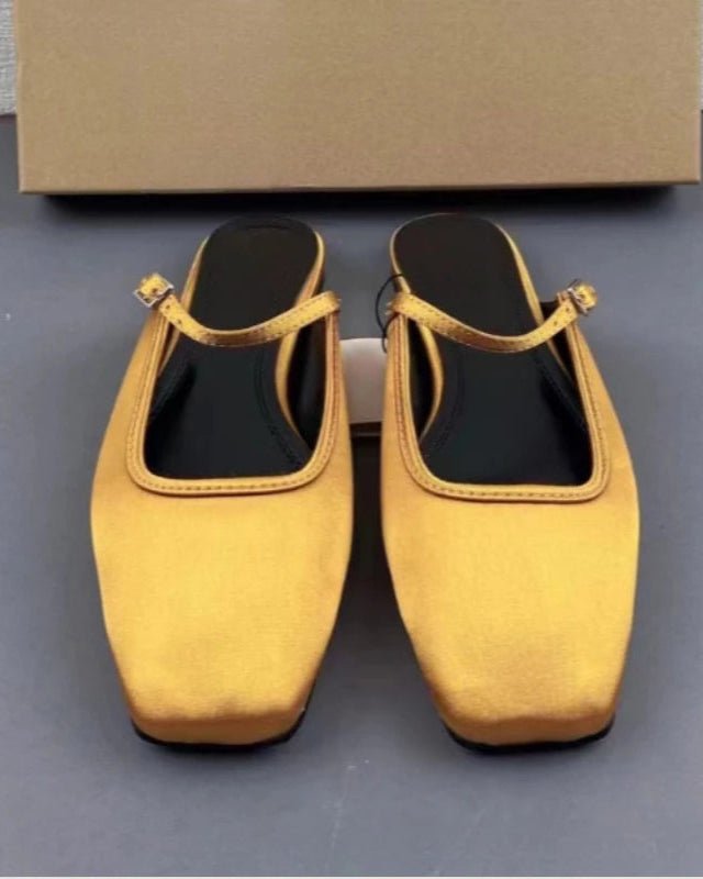 Satin Square Toe Lace-Up Open Back Flats