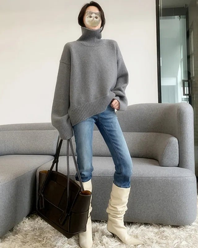 Loose High Neck Wool Pullover Sweater