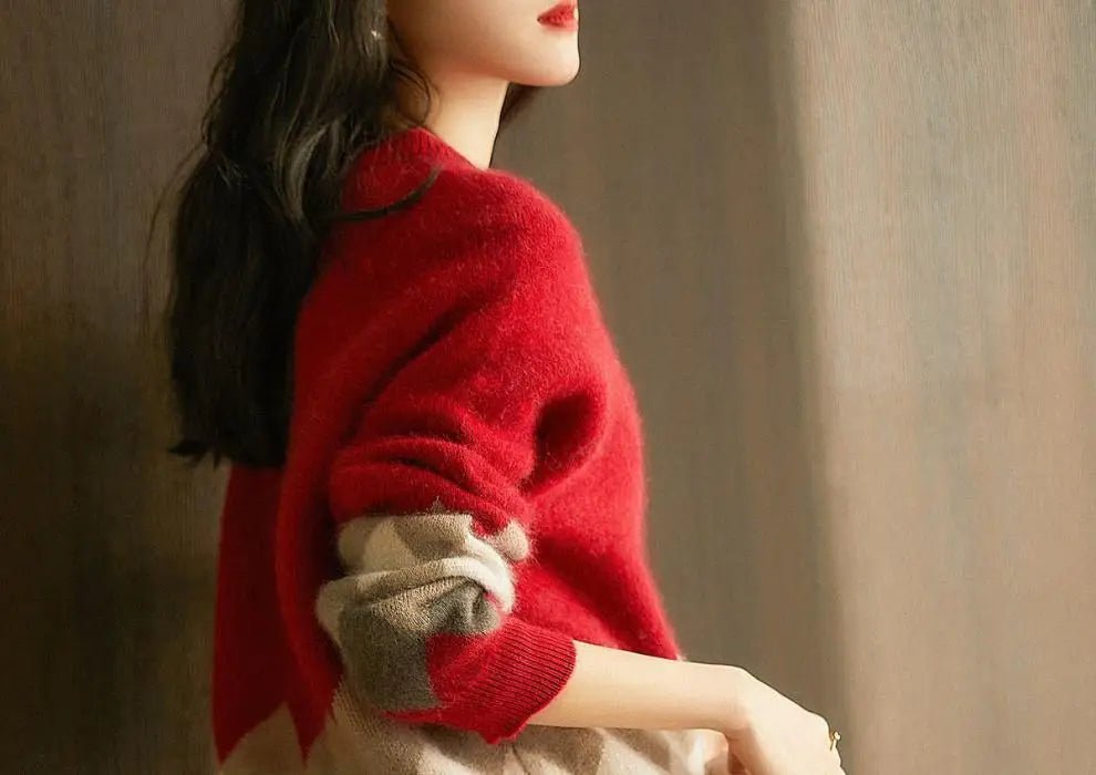 Round Neck Patchwork Pullover Sweater