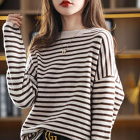 Oversized Round-Neck Striped Wool Sweater Pullover