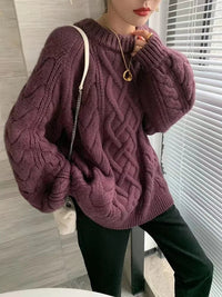 Twisted Woolen Knit Round Neck Sweater