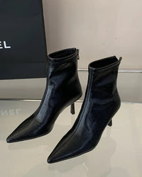 Simple Pointed-Toe Ankle Boots With High Heels