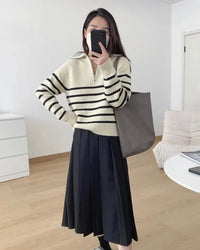 Striped Cashmere Half-Zip Sweater