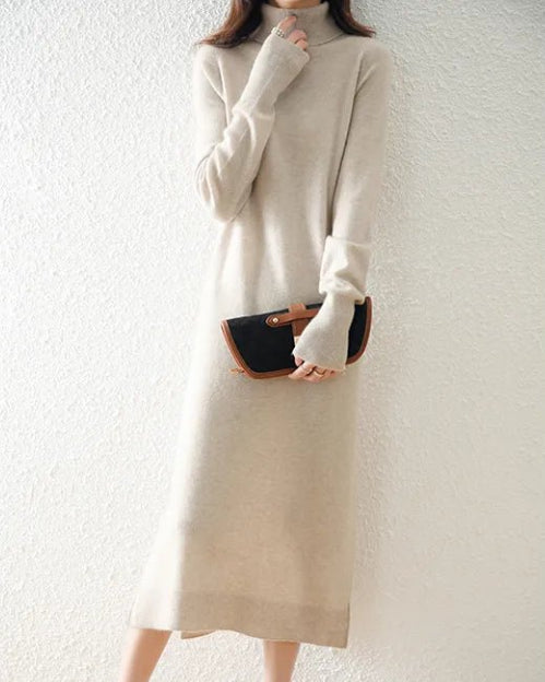 Turtleneck Pure Wool Knitted Dress