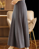 Merino Wool Solid Pleated Ankle-Length Knit Skirt