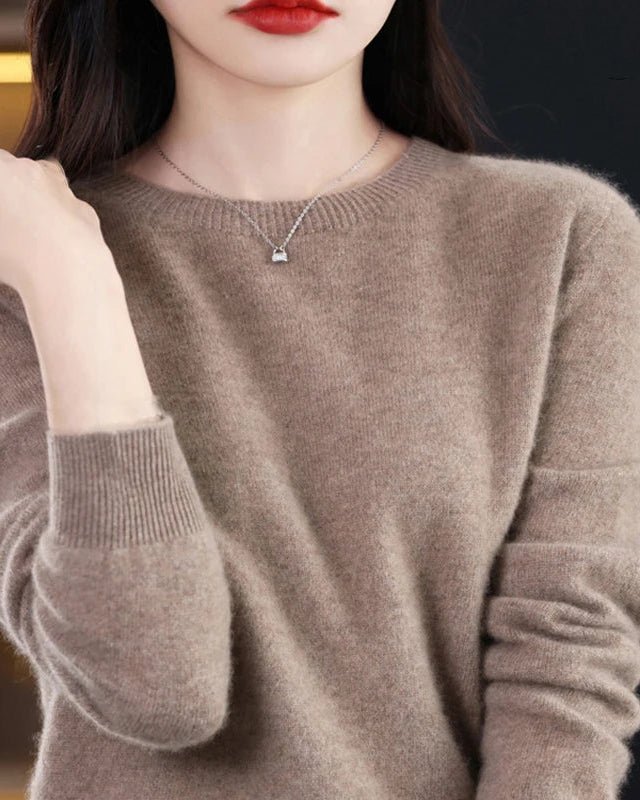 Wool Crew Neck Long-Sleeved Pullover Sweater
