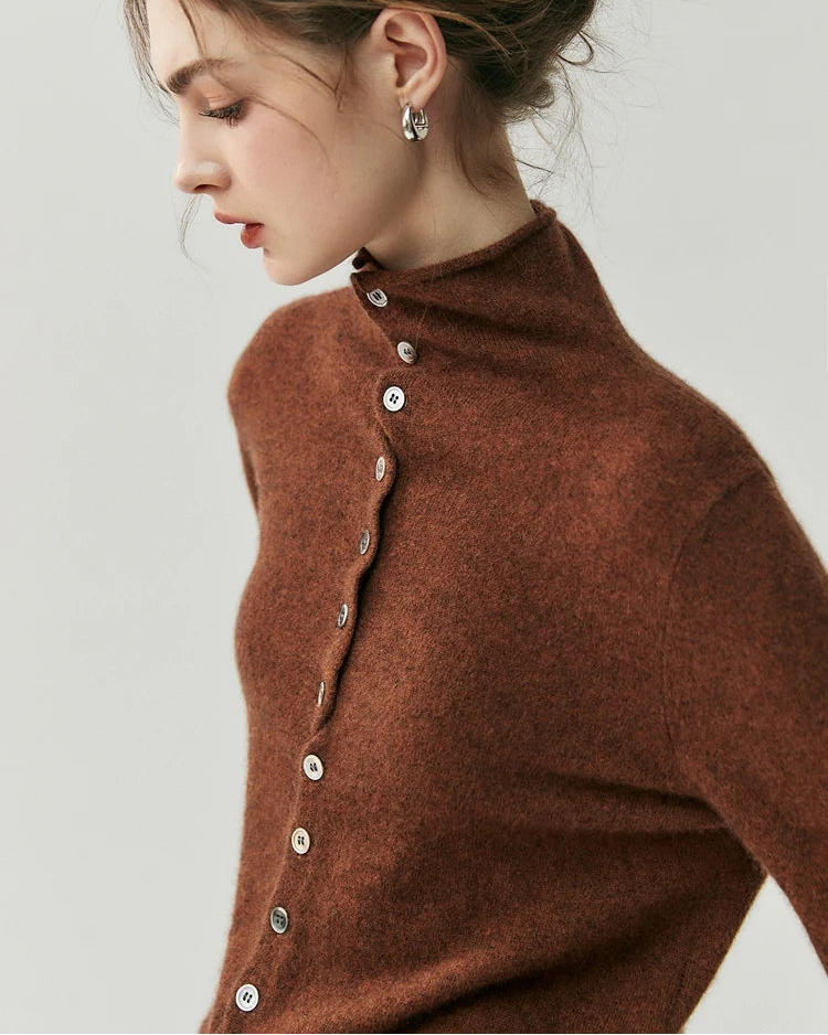 Cashmere Reversible Turtleneck Cardigan Sweater