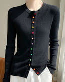Wool Casual Crew Neck Single-Breasted Sweater