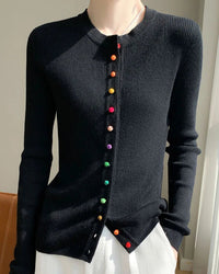 Wool Casual Crew Neck Single-Breasted Sweater