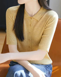Relaxed Knit Turn-Down Collar Top