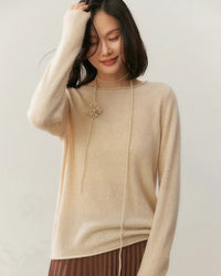 Cashmere Rolled-Up Round Neck Loose Sweater