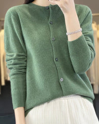 Merino Wool Round Neck Knit Cardigan