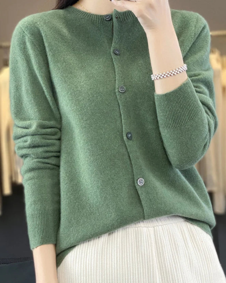 Merino Wool Round Neck Knit Cardigan