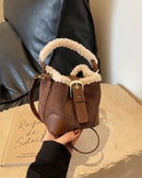 Faux Suede Plush Bucket Shoulder Bag