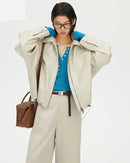 Loose-Fit Zip-Up PU Leather Short Jacket