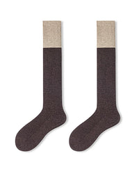 Two-Tone Ribbed Wool Knee-Socks