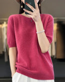 Wool Crew Neck Short-Sleeved Knit Sweater