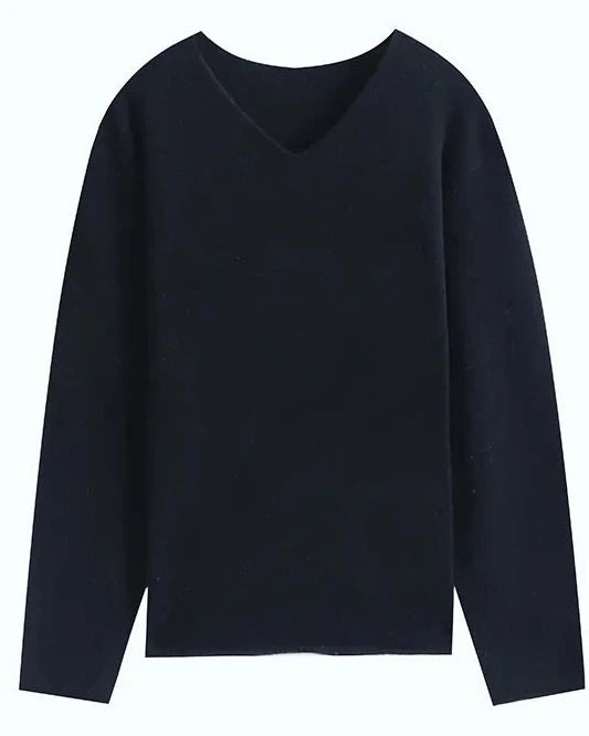 Wool V-Neck Rolled Edge Sweater