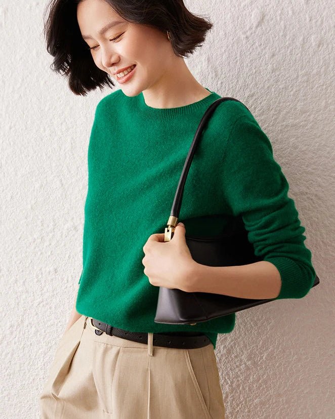 Crew Neck Long-Sleeved Cashmere Knit Sweater