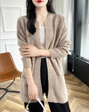 Merino Wool Dot Long Open-Front Cardigan