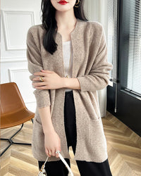 Merino Wool Dot Long Open-Front Cardigan