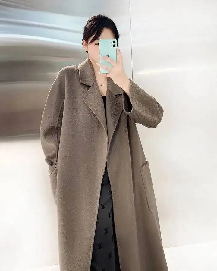 Belted Wool-Blend Wrap Coat