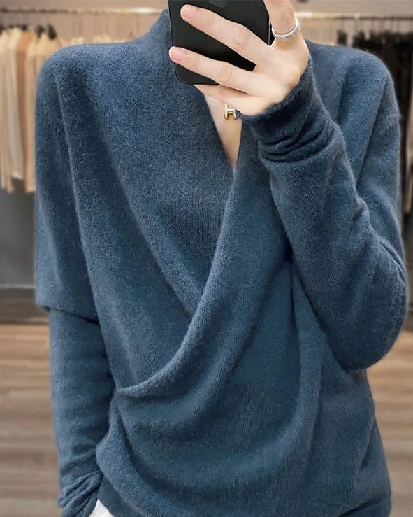 V-neck Wrap Style Wool Knitted Sweater