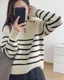 Striped Cashmere Half-Zip Sweater