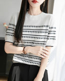 Cotton Striped Jacquard Crew Neck Knit Tee