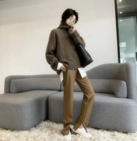 Loose High Neck Wool Pullover Sweater
