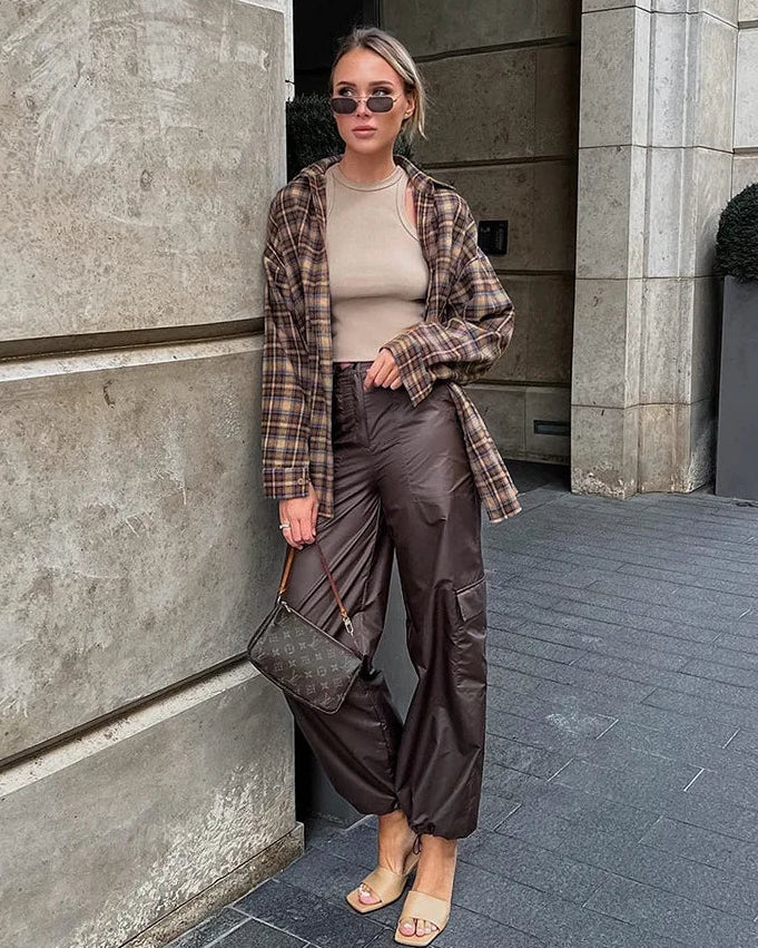Plaid Ruffle Loose Long Shirt