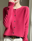 Merino Wool O-Neck Button Cardigan