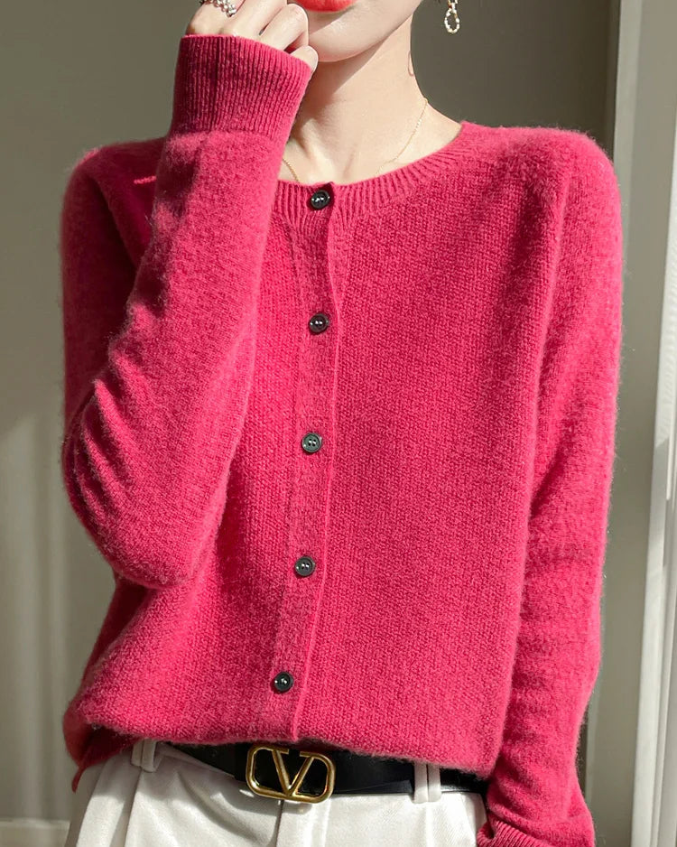 Merino Wool O-Neck Button Cardigan