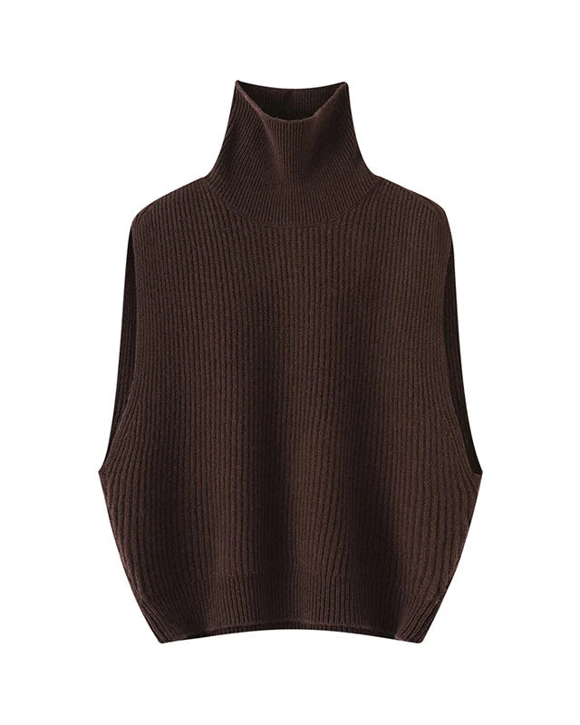 Wool Turtleneck Knit Sleeveless Vest