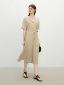 Linen Temperament Lapel Piece Lace Dress