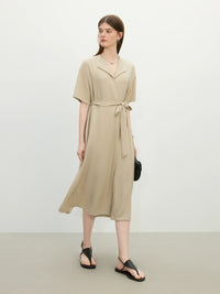 Linen Temperament Lapel Piece Lace Dress