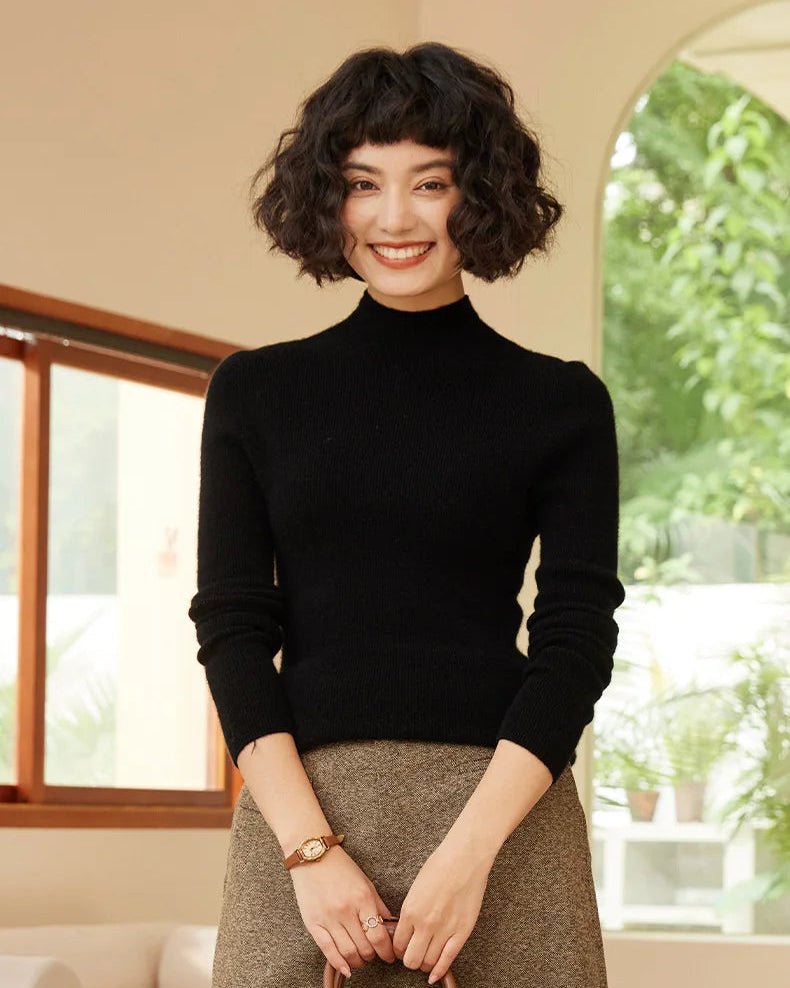 High-Neck Pullover Slim-Fit Cashmere Knit Sweater