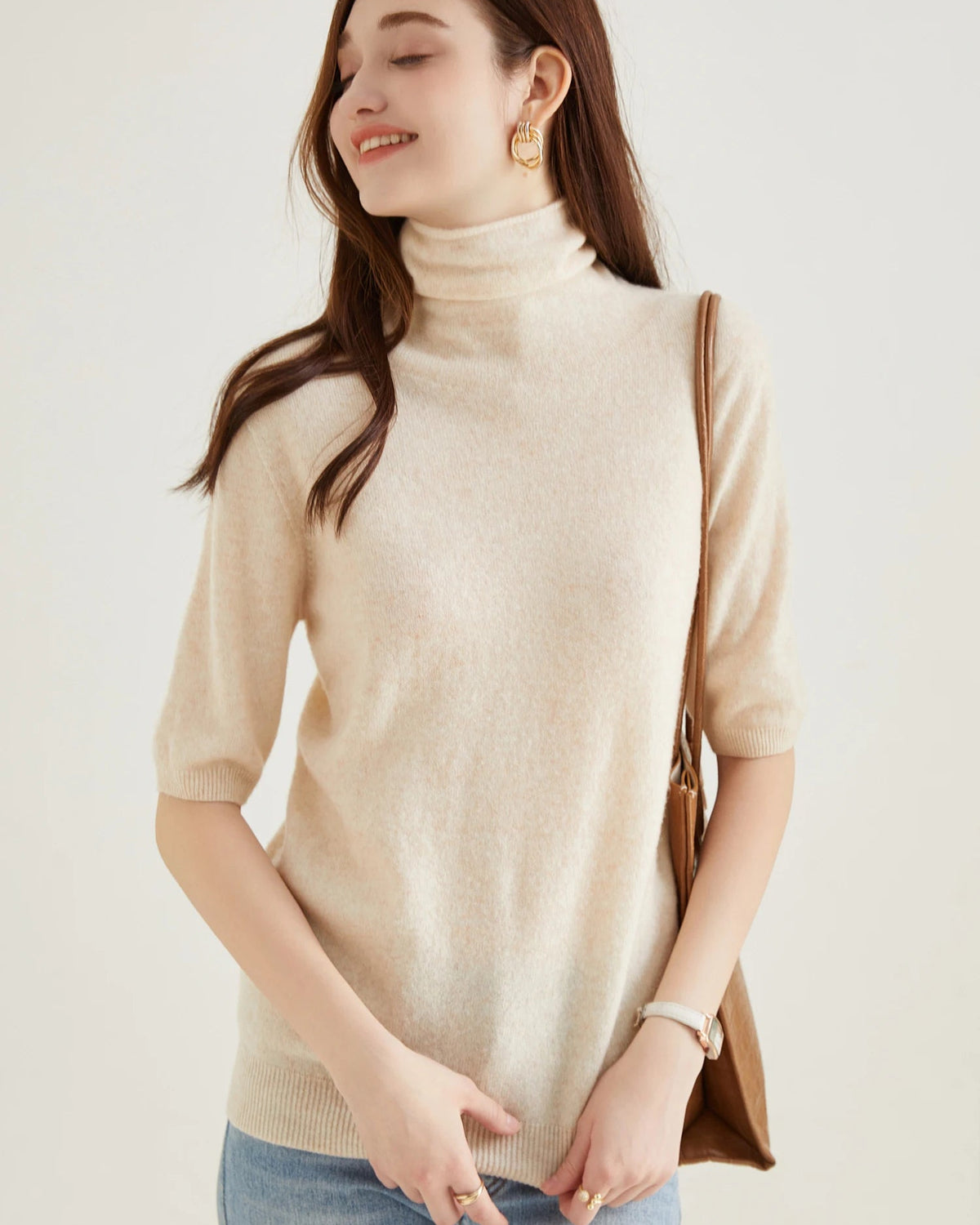 Merino Wool Half-Sleeve Turtleneck