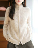 Wool & Cashmere Cable Knit Zipper Sweater