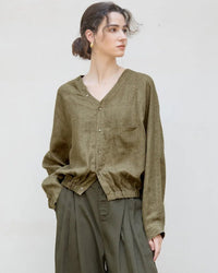 Stylish V-Neck Button-Down Loose Shirt