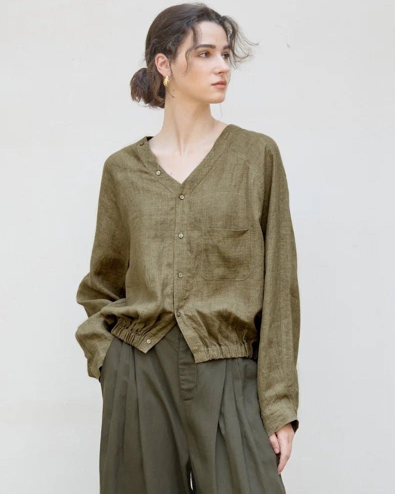 Stylish V-Neck Button-Down Loose Shirt