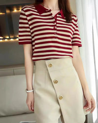 Cotton Striped Short-Sleeve Polo T-Shirt