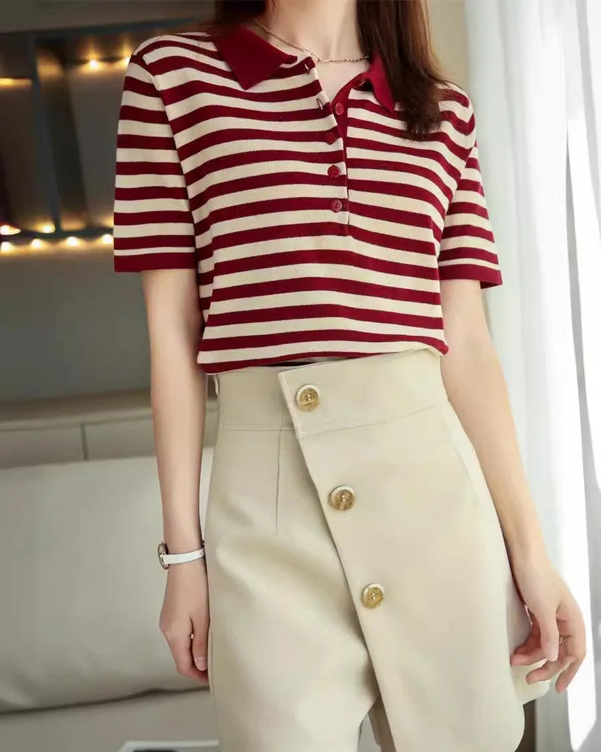 Cotton Striped Short-Sleeve Polo T-Shirt