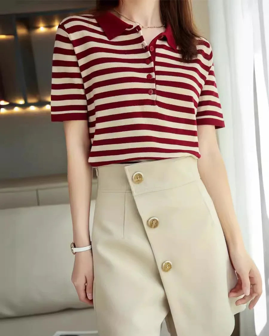 Cotton Striped Short-Sleeve Polo T-Shirt
