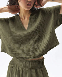 Stylish V-Neck Loose-Fitting Pure Cotton T-Shirt