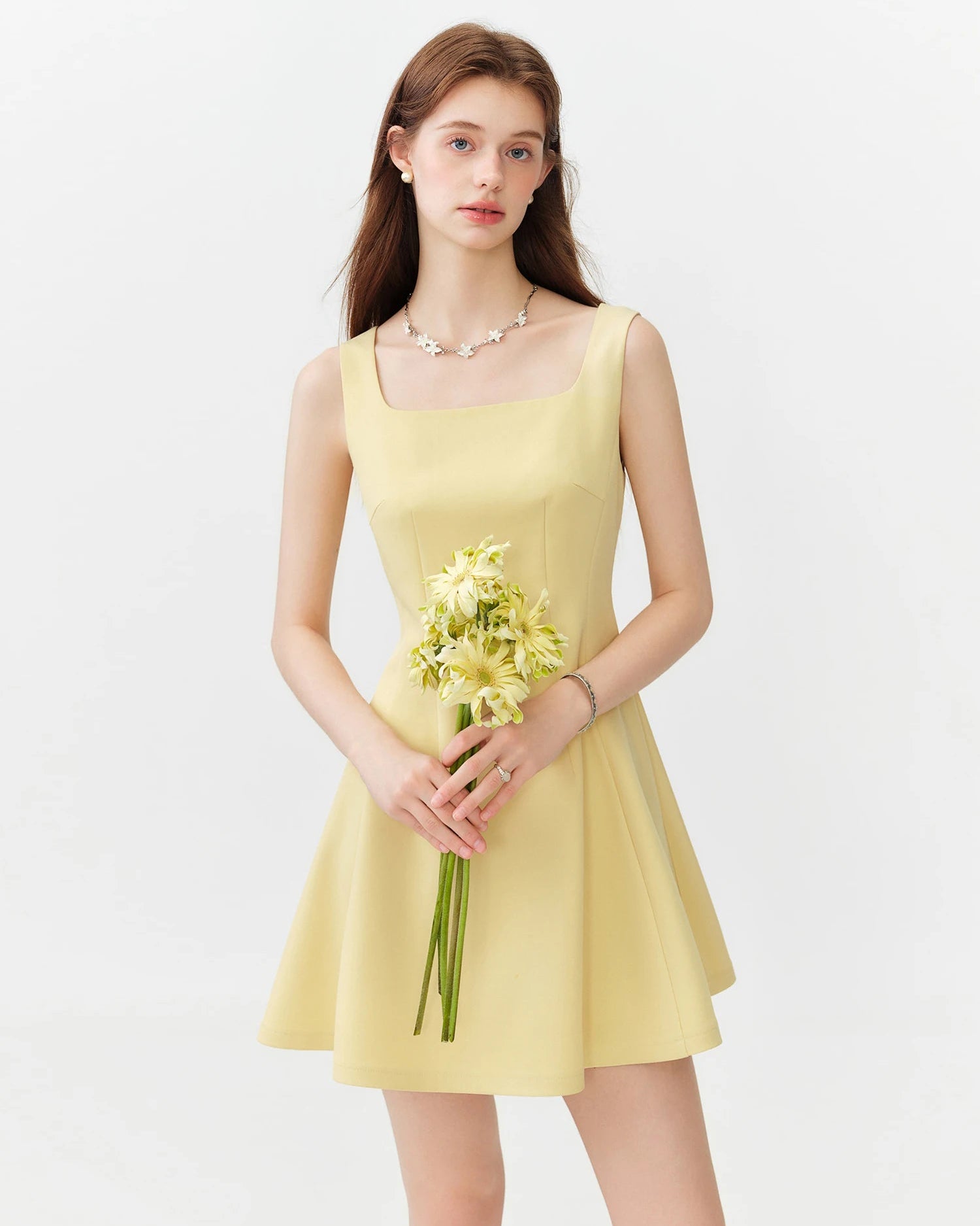 Square Neck Sleeveless Flared Mini Dress