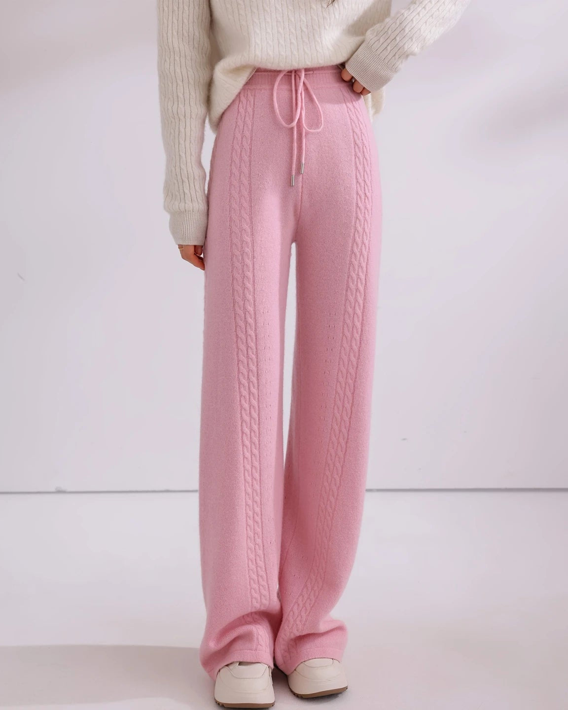 Cable-Knit Wool Wide-Leg Pants