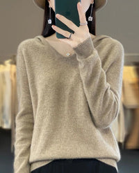 Soft Wool Knit Hooded Pullover Sweater